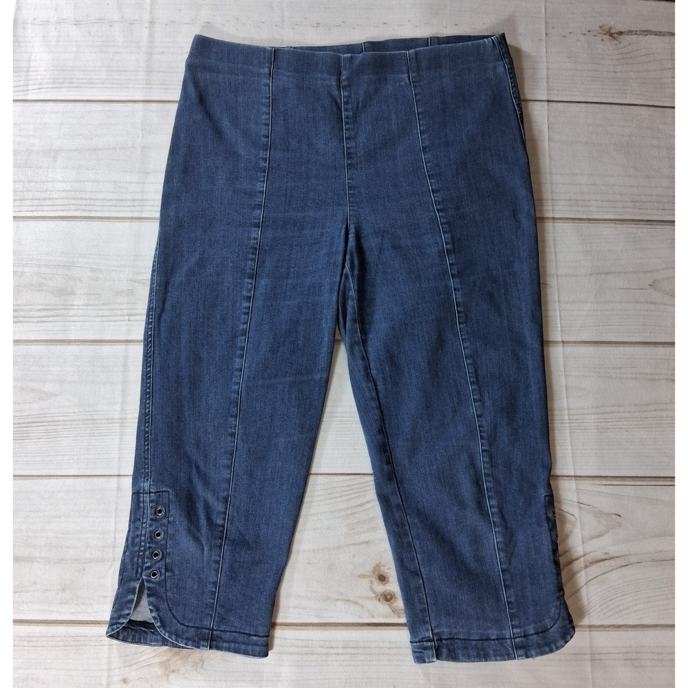 Intro Love Fit Womens Cropped Capri Jeans Sz 14 Dark Wash Stretch Grommet Hem
